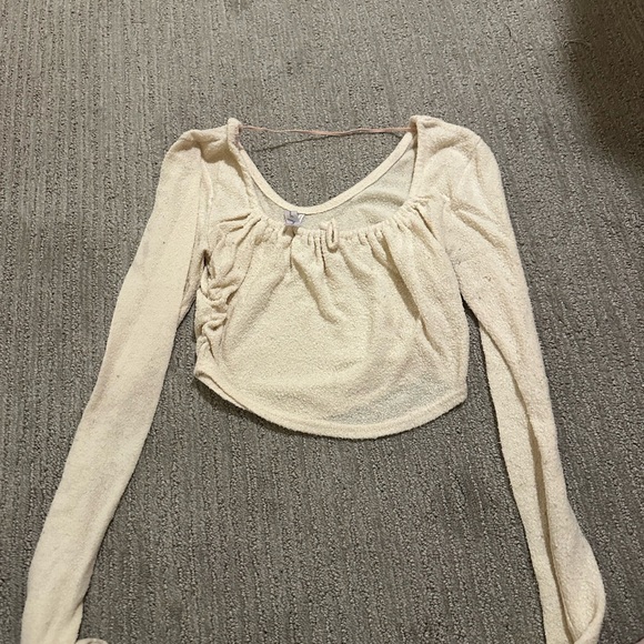 Urban Outfitters Tops - Urban Outfitters Cream Long Sleeve Crop Top